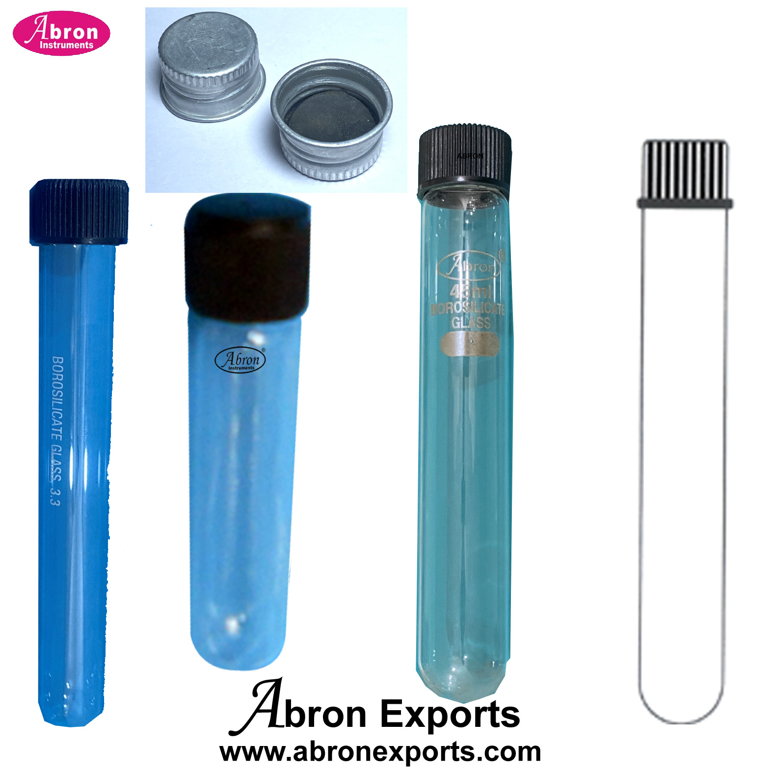 Test Tube Round Bottom Culture Tube Vial Metal screw Cap Sample Tube Borosilicate Glass 100pc Abron AB-77RM 